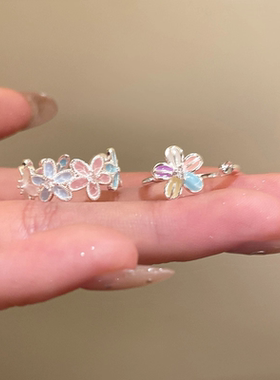 新款多巴胺花花戒指女甜美ins小众设计食指戒开口可调节食指环潮