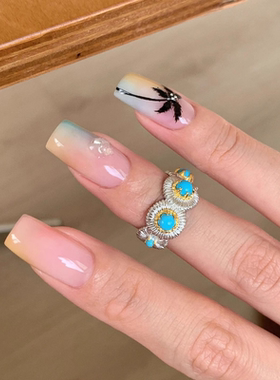 2025新款中古vintage松石拉丝戒指女精致复古小众食指戒指环女