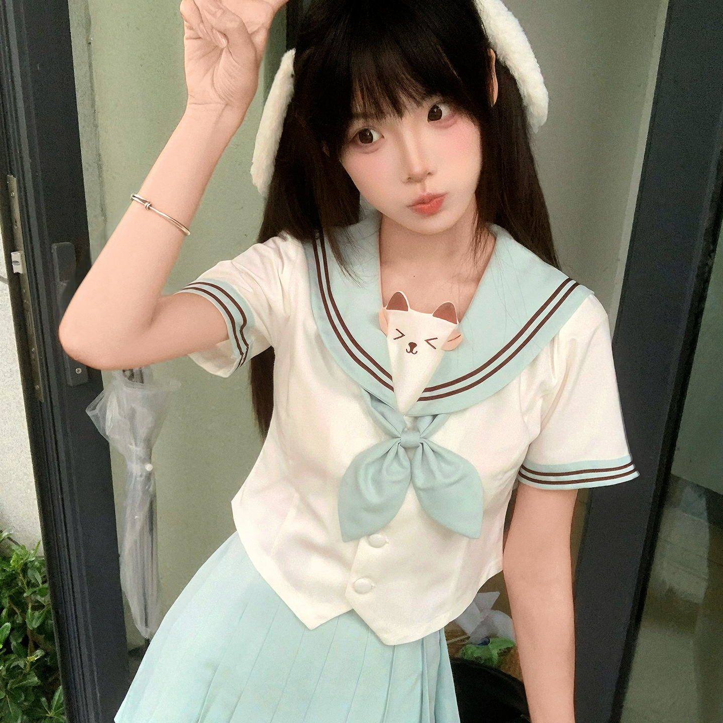 千星辰原创【甜心小羊】水手服收腰jk制服套长短袖装女校供百褶裙 - 图0