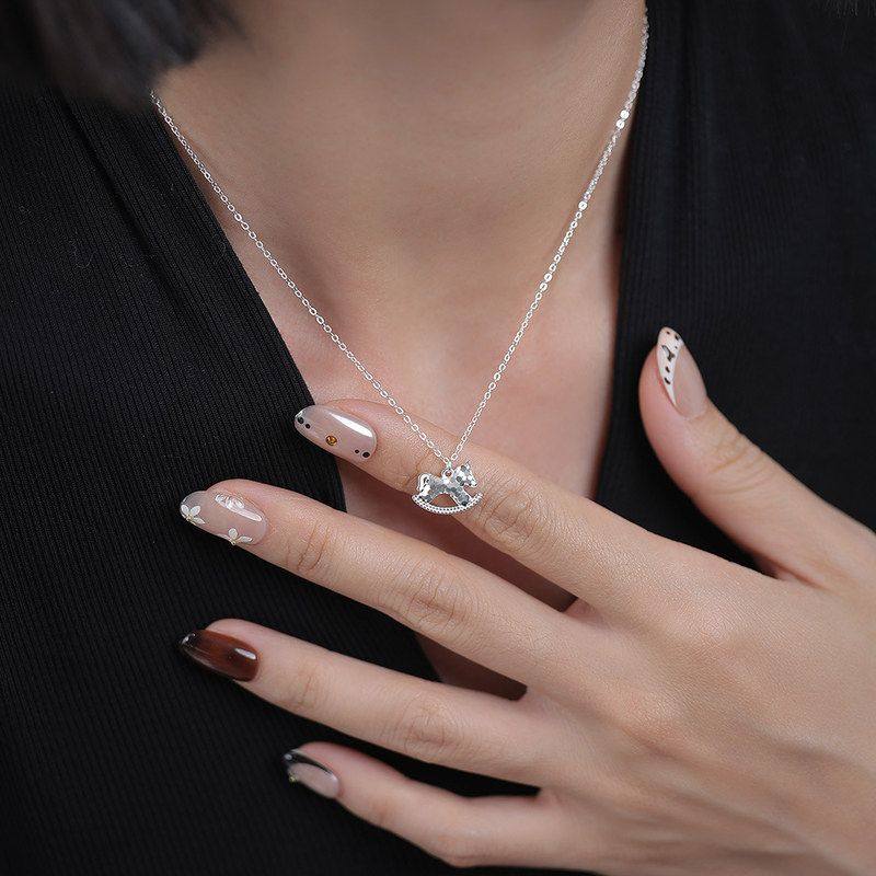 足银S999木马项链质感生肖马耳钉小众精致甜美高级感创意锁骨链 - 图1