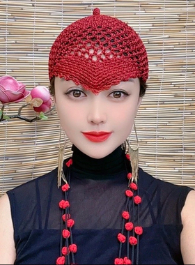 四季镂空帽纯手工帽钩织帽奶嘴冰丝亚麻帽美人包头帽尖尖帽