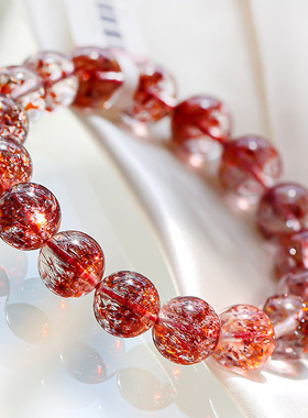 天然草莓晶粉水晶手链女三轮骨干紫发晶手串女超七顺发超级七饰品