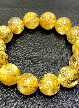 天然巴西金钛晶手串金发晶手链黄水晶男女情侣款转运珠情人节礼物