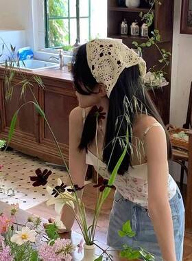 网红同款三角巾头巾女甜美可爱ins出游拍照手工针织包头巾