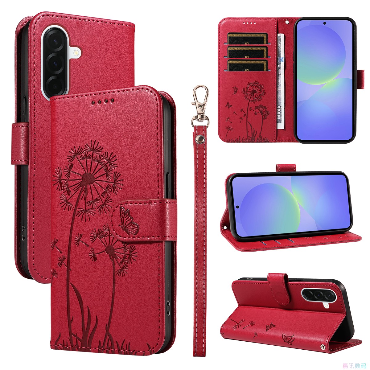 Dandelion Red is suitable for GalaxyA07/A17/A27/A37/A57/ 5G Samsung flip phone case A16/A26/A36/A56/A35/A55 leather phone case