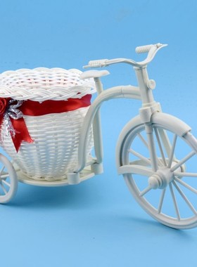 三轮车花篮居家玄关摆件迷糊娃娃装饰配件脚踏车带蝴蝶结花篮车