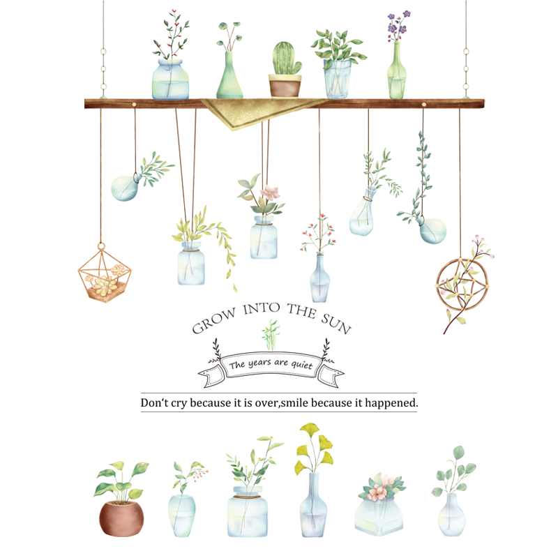 可移除墙贴挂件花瓶小清新植物盆栽文艺客厅卧室床头温馨浪漫背景 - 图3