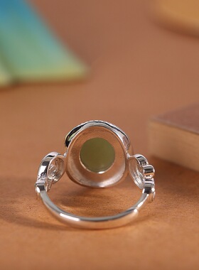 气质孔雀纹S925纯银天然青玉戒指