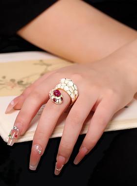 高级大气轻奢风纯银珐琅灵蛇戒指