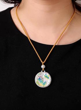 双面珐琅平安牌项链9999足银