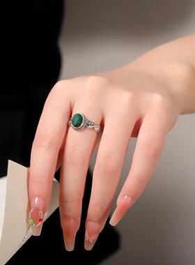 高级感S925纯银孔雀石戒指