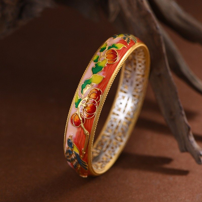 好事连连足银999珐琅彩手镯闭口女中式宫廷风喜鹊纯银贵妃镯礼物,淘宝优惠券,粉丝福利购,淘宝优惠卷
