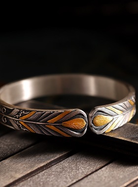 纯手工足银999凤羽手镯礼物