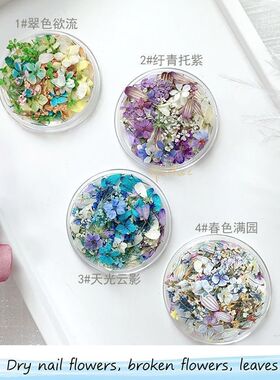 日式ins童话干花莫奈花园油画风田园配色美甲小碎花diY春夏花瓣