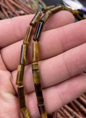 四海玉器 DIY饰品配件4*14毫米虎睛石筒珠 金沙石管珠 紫色圆柱珠