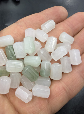 四海玉器 DIY饰品配件烟紫色金丝玉六棱筒珠 白底青天山翠玉筒珠