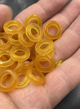 四海玉器 DIY饰品配件冰种全黄色玉石圆圈 圆环 黄龙玉跑环 特价
