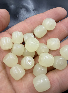 四海玉器 青白色外蒙料仿白玉老型珠散珠 算盘珠 筒珠散批