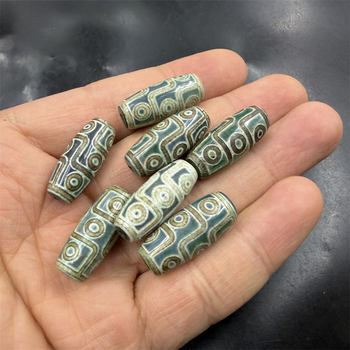 绿色虎牙天珠玛瑙米珠筒珠4厘米九眼天珠老玛瑙勒子三眼筒珠_虎窝淘