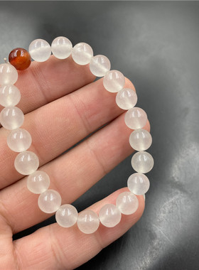 四海玉器 新款8毫米冰白色金丝玉圆珠手链 女款白玉小珠手串 特价