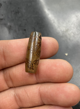 四海玉器 藏式复古做旧30毫米龙纹天珠玛瑙米珠 老玛瑙勒子长珠