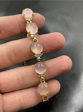 玉器925银镶嵌玛瑙浅粉色手串