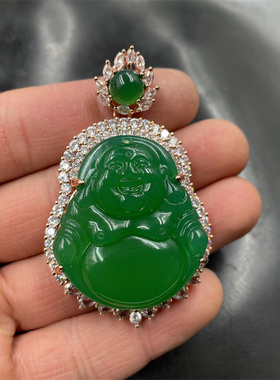 四海玉器925亮金镶嵌大肚佛玛瑙