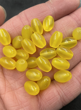 四海玉器 DIY饰品配件冰种黄玛瑙米珠散珠 黄色玉髓米珠长珠散批