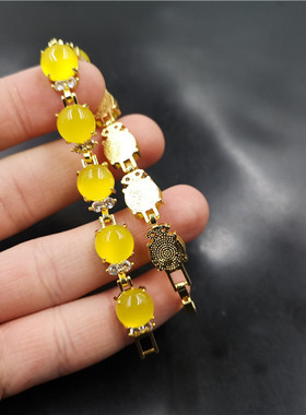 四海玉器925银镶嵌冰黄色黄玉髓