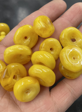 四海玉器 优化二代鸡油黄老蜜蜡算盘珠平安扣珠子散批 老蜜蜡珠子