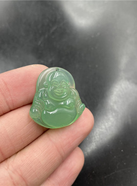 浅绿色玉髓玛瑙弥勒佛吊坠挂件