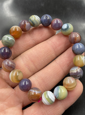 四海玉器 精美彩色10毫米多宝珠波斯玛瑙圆珠手链 女款玉手串