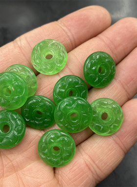 干青雕花翠玉平安扣满绿色