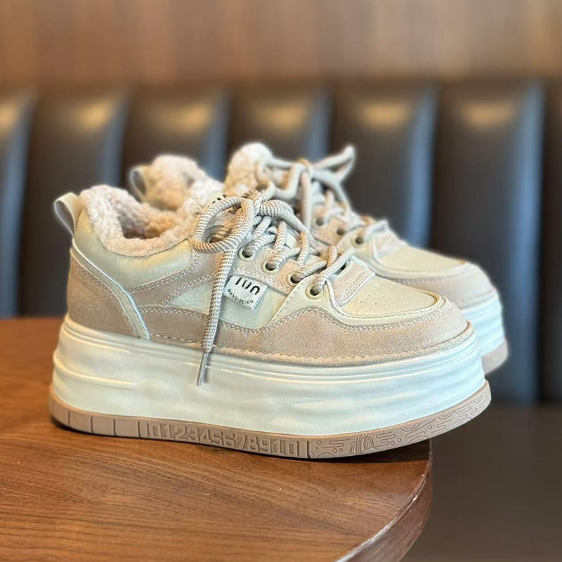 厚底加绒女鞋松糕德训鞋2025秋冬季新款百搭休闲小个内增高运动鞋,淘宝优惠券,粉丝福利购,淘宝优惠卷