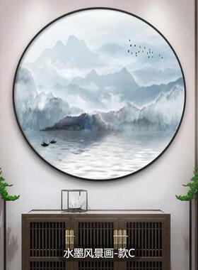 中式圆形玄关装饰画挂画入户餐厅