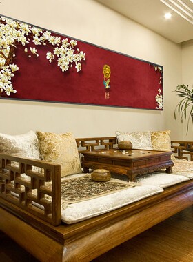 新中式风红色建筑禅意客厅装饰画