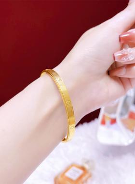 钻纹手镯女款气南沙金实心手环