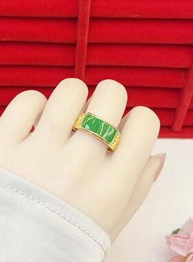 古法沙金镶宝石戒指男款