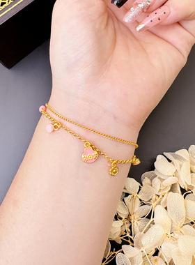 越南沙金新款粉色滴油简约花朵福袋手链小众久不掉色轻奢饰品货源