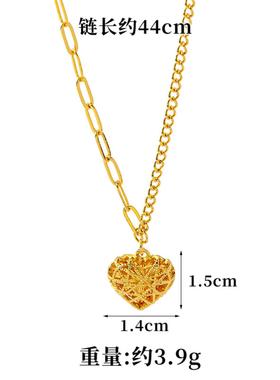 新款越南沙金镂空爱心项链简约高级花丝桃心手链耳钉戒指套装饰品