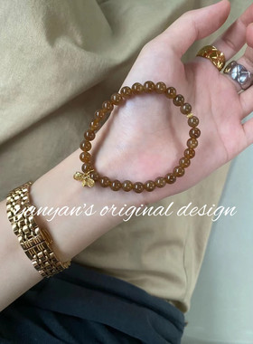 冬季新款焦糖且末色圆珠平安喜乐吊坠古法沙金配件手链手串女