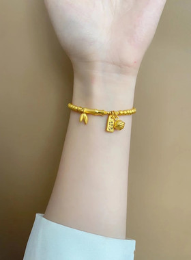 秋季新款竹节手牌节节高升平安喜乐磨砂珠古法沙金配件手链手串女