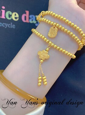 新中式古法金珠圆珠沙金项链中古多圈手链隔珠流苏吊坠轻奢礼物女