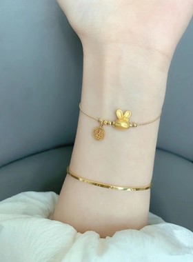 兔年新款可调节兔子手链甜甜圈福字吊坠铃兰花古法沙金配件手链女