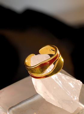 STINA夏季爆款珐琅波纹戒指小众