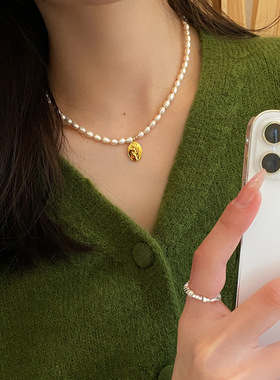 STINA新款4mm珍珠秋冬玫瑰花项链