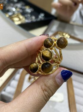 STINA复古轻奢多色天然石开口戒