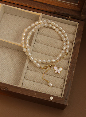 STINA新款珍珠夏季蝴蝶项链女仙