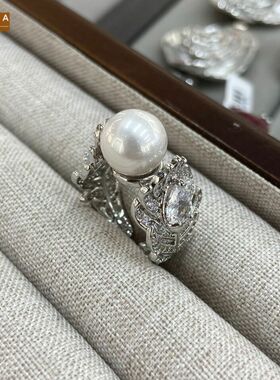 STINA异域风孔雀羽毛珍珠开口指