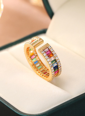 STINA新款精致超闪彩虹锆石开口